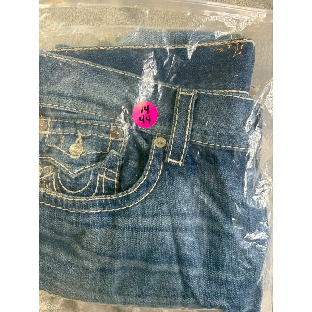 True Religion World Tour Section Straight Jeans Mens 38x34 Blue Contrast